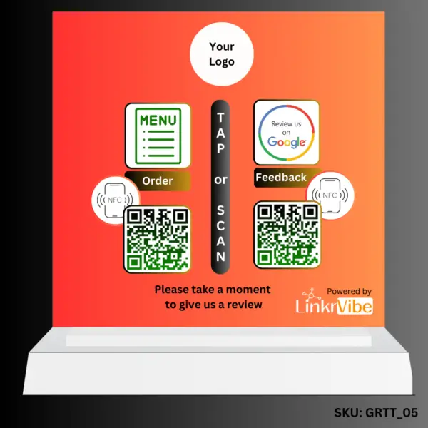 NFC and QR Code-Enabled Restaurant Menu Tabletop with Google Review Feature