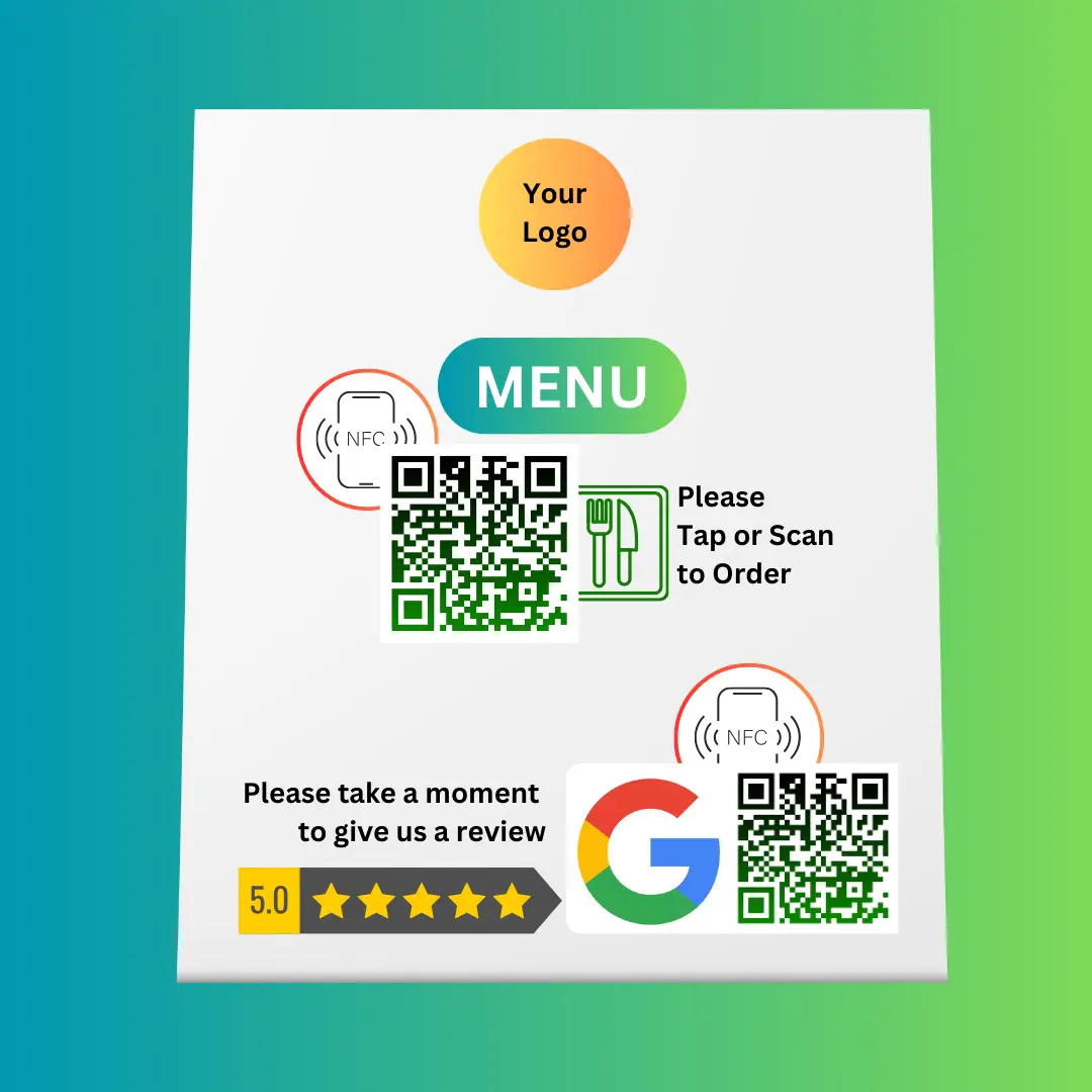 NFC and QR Code-Enabled Restaurant Menu Tabletop with Google Review Feature